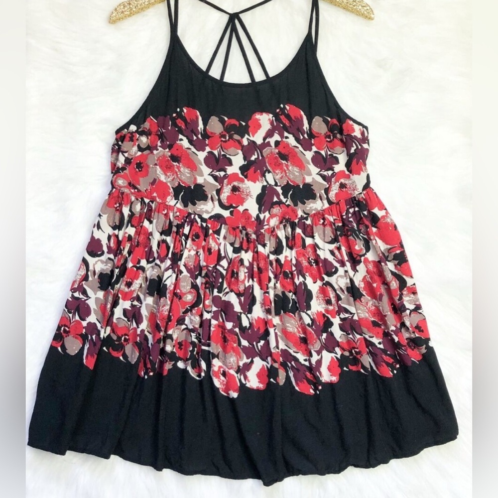 Free People Floral Black and Red top XS